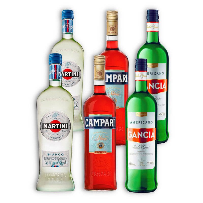 MIX APERITIVO 2U GANCIA 950ML + 2U CAMPARI 750ML + 2U MARTINI BIANCO 1000ML CAJA X6U