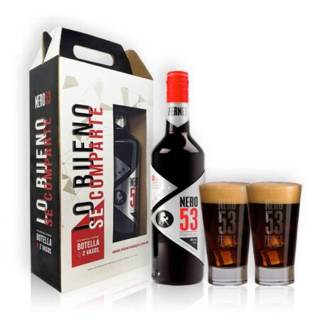 Fernet Nero 53 Premium 750ml + 2 Vasos Vidrio