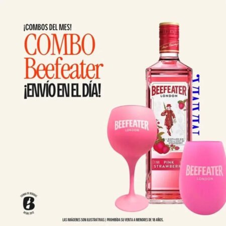 BOX 6 1U COPA DE VIDRIO BEEFEATER LONDON ROSA 600ML + 1U VASO DE VIDRIO BEEFEATER ROSA 400ML + 1U BEEFEATER LONDON PINK STRAWBERRY 700ML